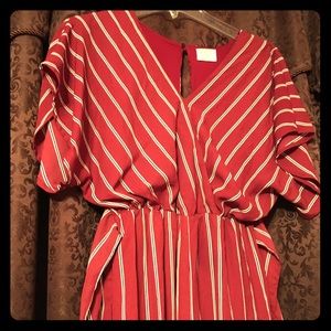 Striped Jumpsuit- red and white with black detail
